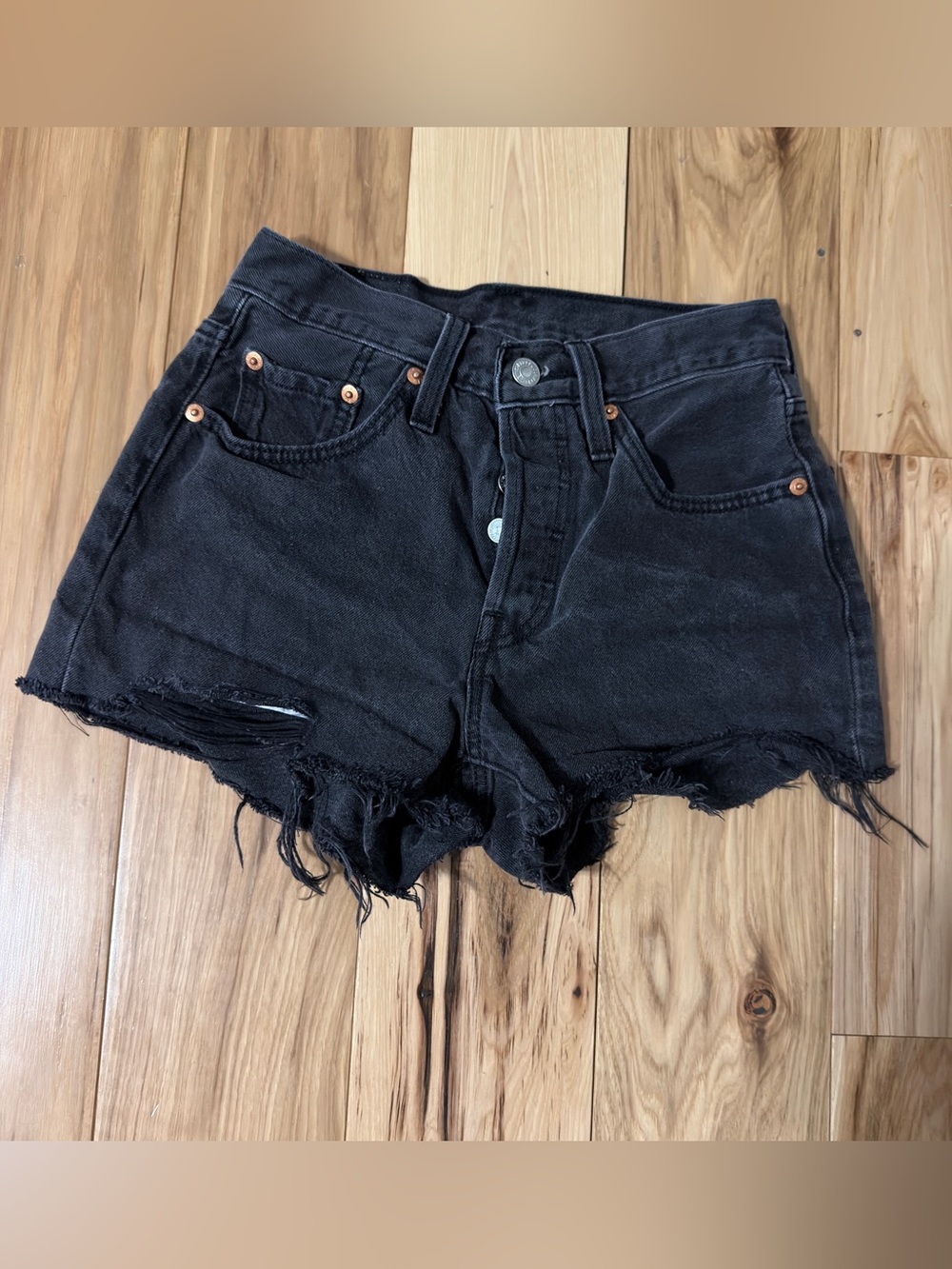 Levi's Black Frayed High-Rise Denim Cutoff Shorts